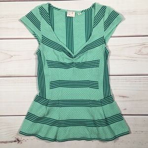 POSTAGE STAMP Green Peplum Blouse Size XS